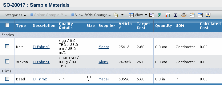Viewing Sample Material Details
