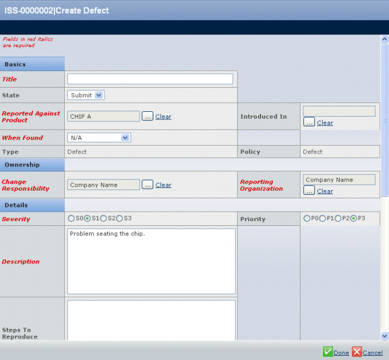 Create Defect from issue