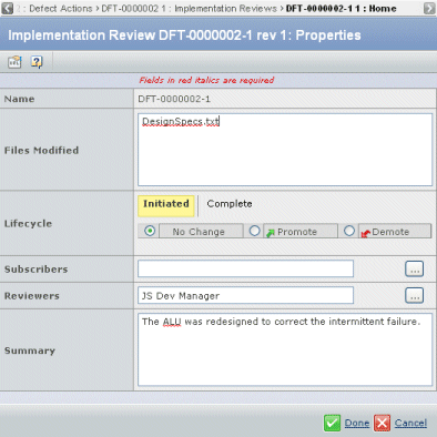 Edit Implementation Review Properties